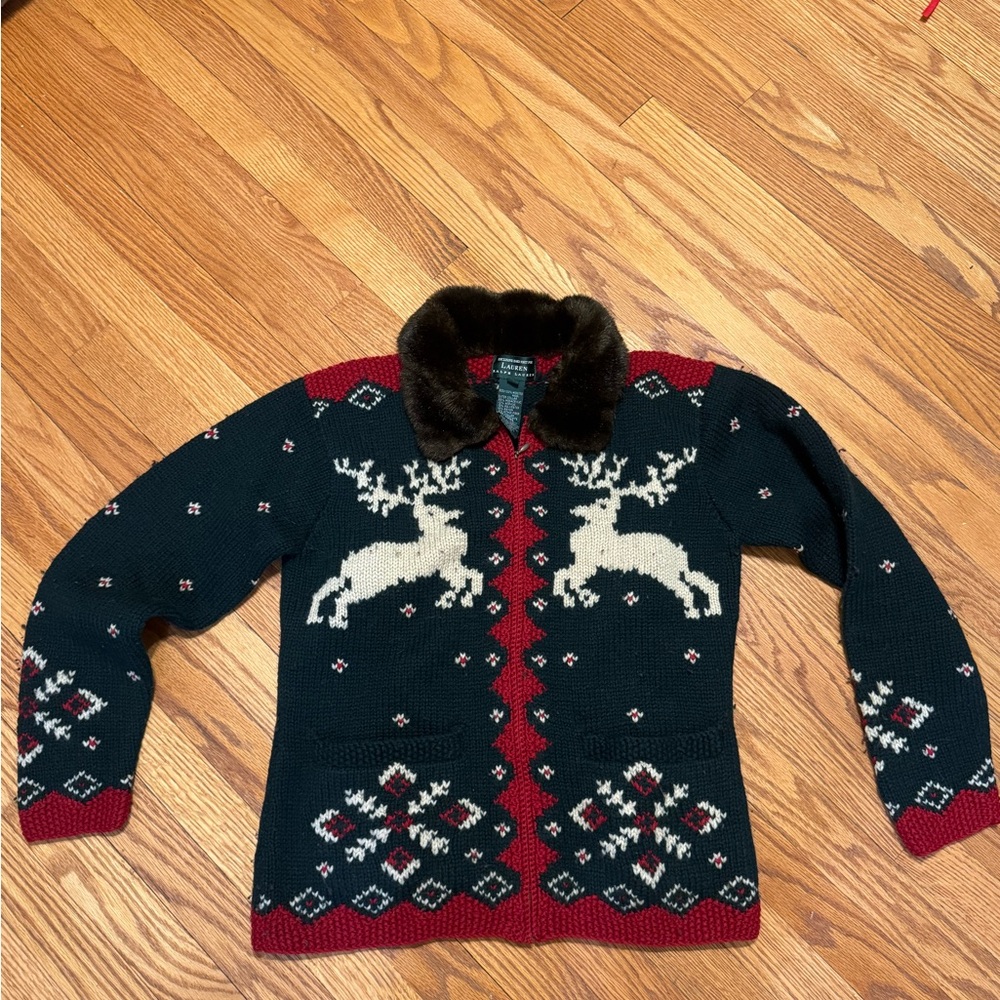 Ralph Lauren Black and Red Reindeer Sweater